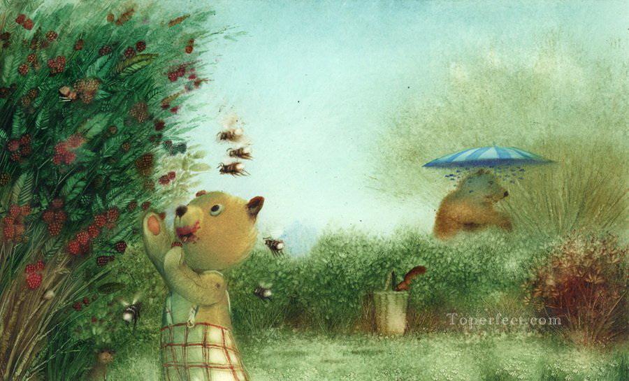 contes de fées Ours ours volant miel Animal facétieux Peintures à l'huile